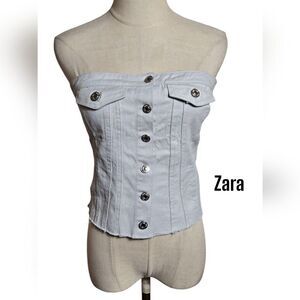 Zara Women's Gray Button-Up Denim Tube Top